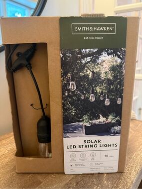 Smith & Hawken Outdoor Solar LED String Lights - Black Cord, Clear Bulbs
